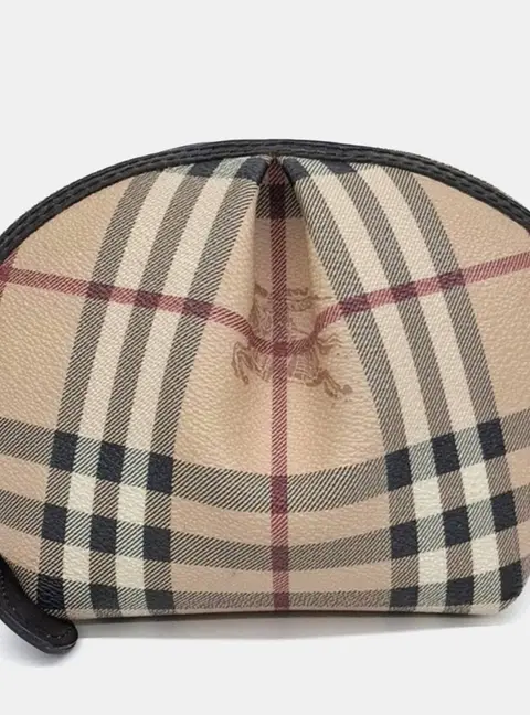 Burberry Nova Check Cosmetic Pouch Multicolor Coated Canvas Pouch Bag