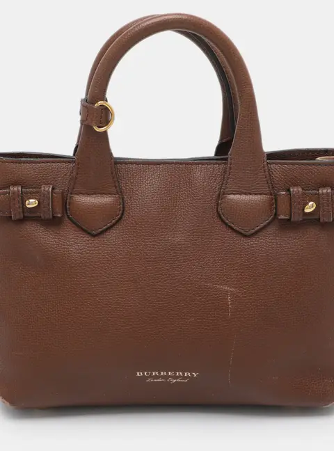 Burberry Banner Small Brown/Beige House Check Fabric and Leather Tote