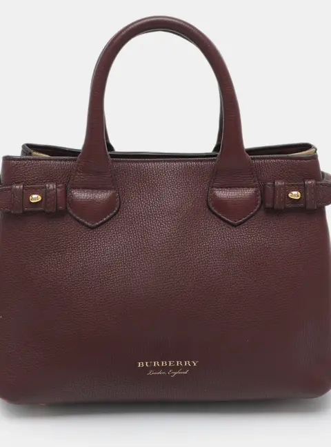 Burberry Banner Small Burgundy/Beige House Check Fabric and Leather Tote