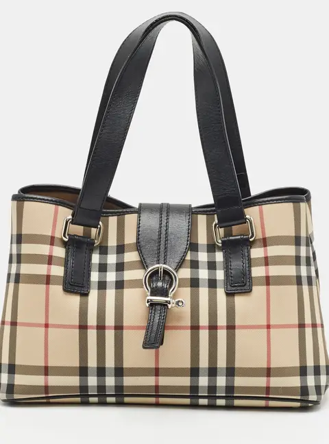 Burberry Eden Black/Beige Vintage Check PVC and Leather Tote