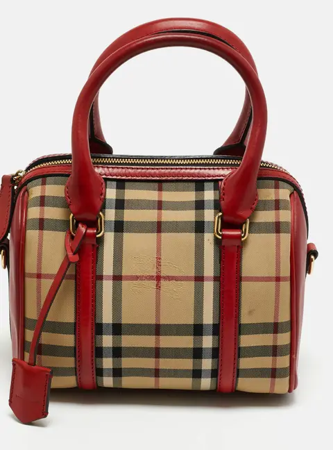 Burberry Alchester Small Red/Beige Haymarket Fabric and Leather Bowler Bag
