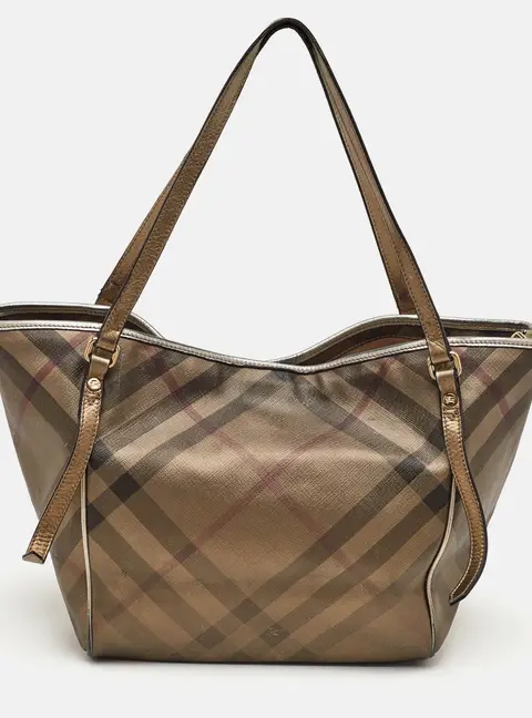 Burberry Canterbury Small Metallic NovaCheck PVC and Leather Tote