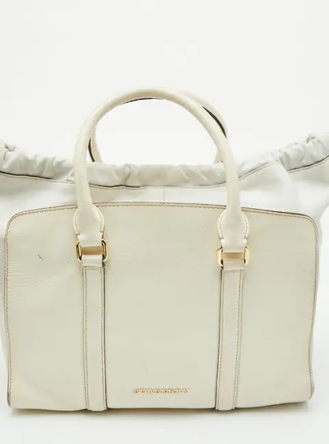 Burberry Dinton White Leather and Patent Leather Tote