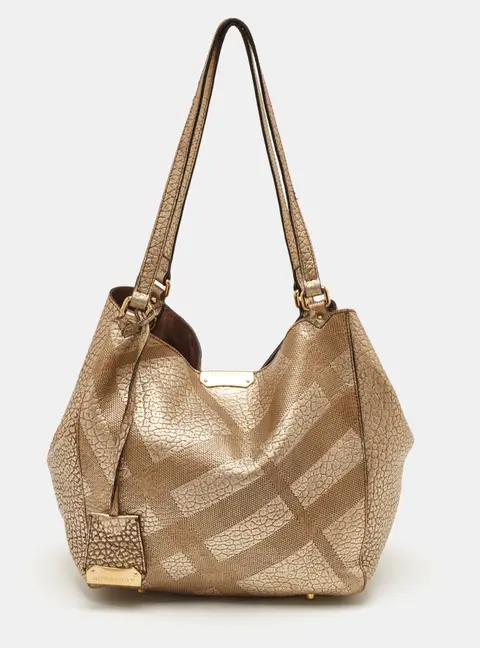 Burberry Canterbury Gold Metallic Check Leather Tote