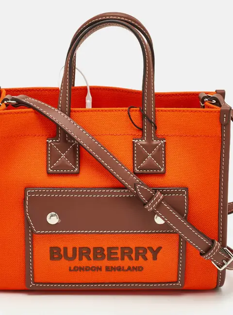 Burberry Freya Horseferry Mini Orange/Brown Canvas and Leather Tote