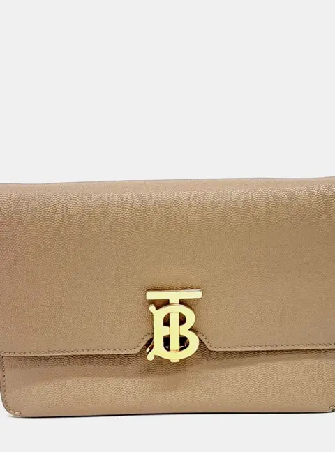 Burberry Leather Beige TB Crossbody Bag