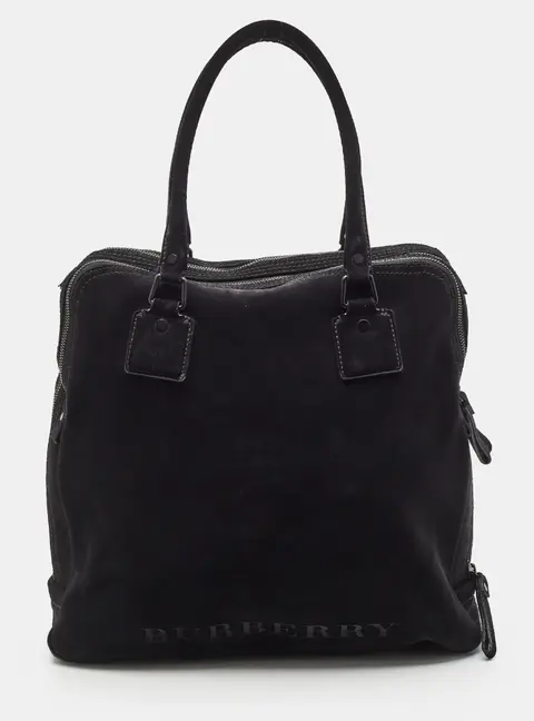 Burberry Logo Black Suede Double Zip Weekender Bag