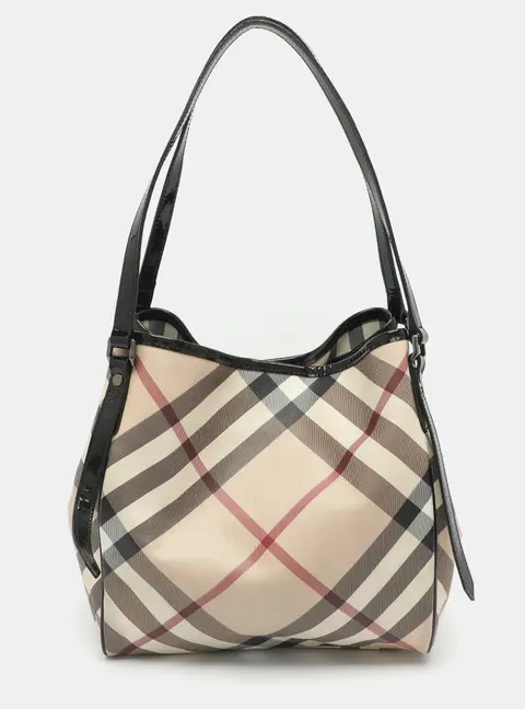 Burberry Canterbury Black/Beige Nova Check PVC and Patent Leather Tote