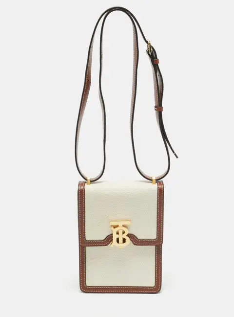 Burberry Robin White/Tan Canvas and Leather Crossbody Bag