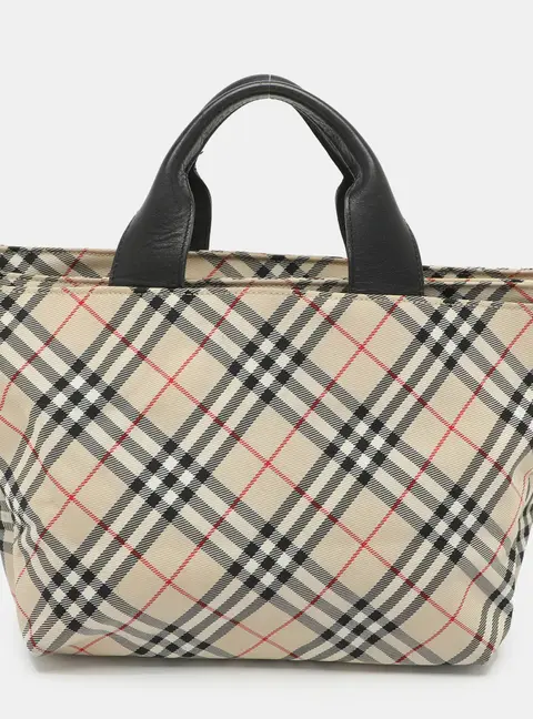 Burberry Blue Label Beige/Black Nova Check Canvas and Leather Tote