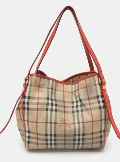 Burberry Canterbury Red/Beige Haymarket Check PVC and Leather Tote