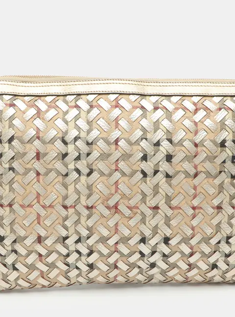 Burberry Gold/Beige Haymarket Check PVC and Leather Document Case