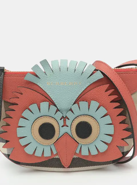 Burberry Cocoa Owl Multicolor Nova Check Canvas and Leather Crossbody Bag