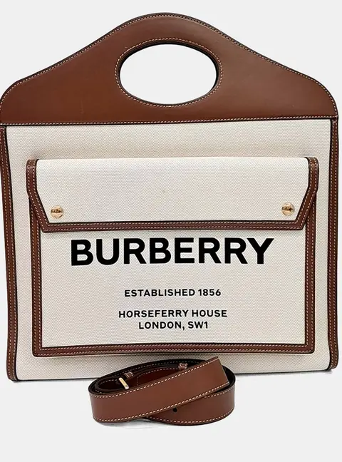 Burberry Beige/Brown Fabric Pocket Bag Medium