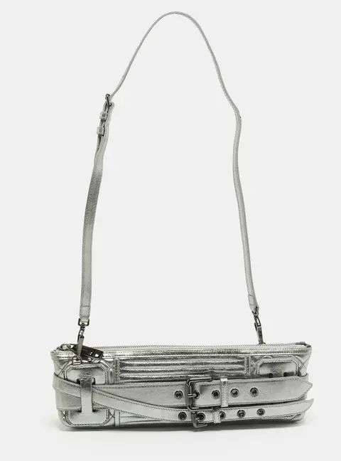 Burberry Buckle Silver Leather Long Clutch Bag
