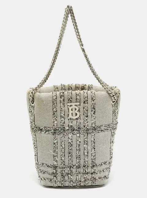 Burberry Lola Small Grey Canvas Bucket Bag