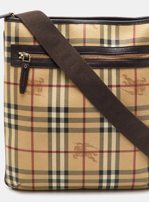 Burberry Beige/Brown Haymarket Check Coated Canvas Pocket Zip Crossbody Bag