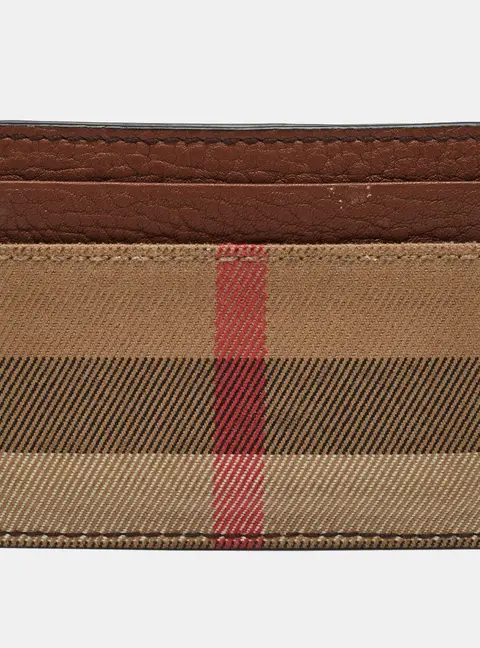 Burberry Sandon Brown/Beige Check Canvas and Leather Card Holder