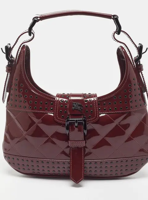 Burberry Studded Brooke Red Quilted Patent Leather Hobo