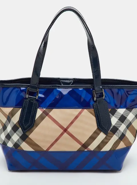Burberry Beige/Blue Nova Check PVC and Patent Leather Tote