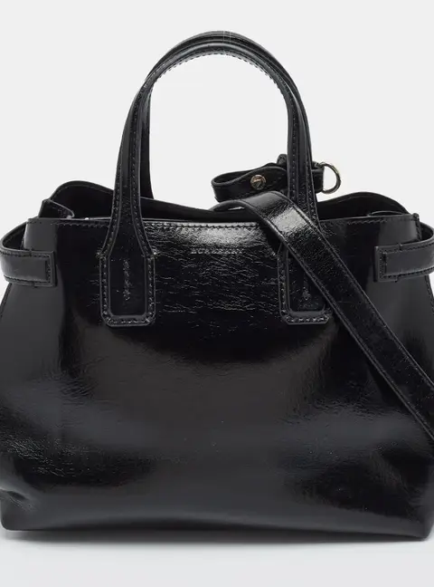 Burberry Banner Small Black Patent Leather Tote
