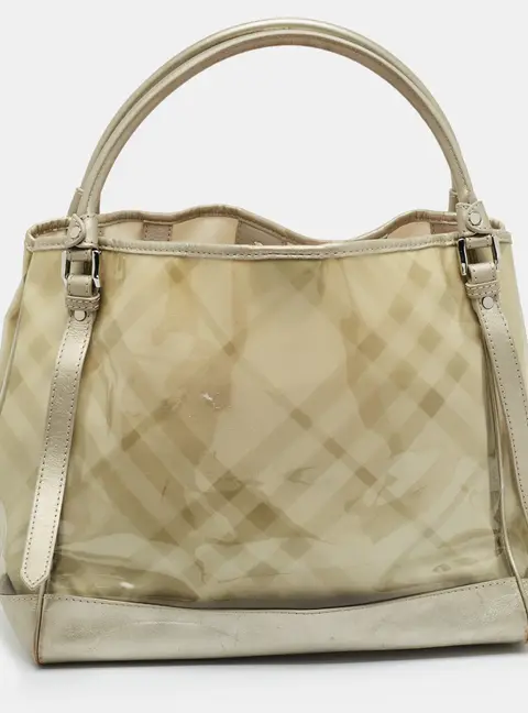 Burberry Pale Gold/Clear Exploded Check PVC and Leather Tote