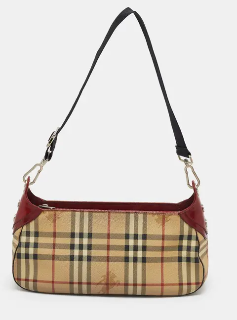 Burberry Red/Beige Haymarket Check Coated Canvas Shoulder Bag