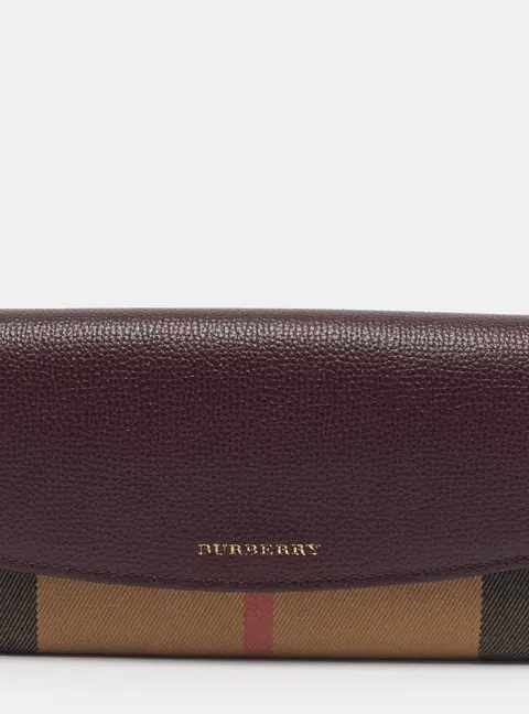 Burberry Burgundy/Beige House Check Canvas and Leather Flap Continental Wallet