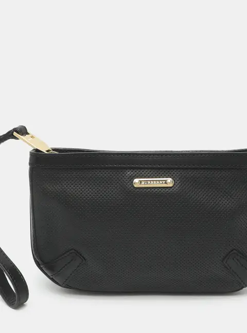 Burberry Black Perforated Leather Wristlet Clutch