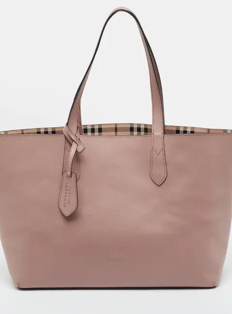 Burberry Lavenby Medium Purple/Beige Leather and Haymarket Coated Canvas Reversible Tote