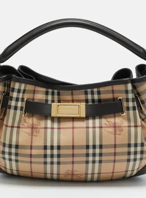 Burberry Willenmore Beige/Brown Haymarket Check Coated Canvas and Leather Hobo