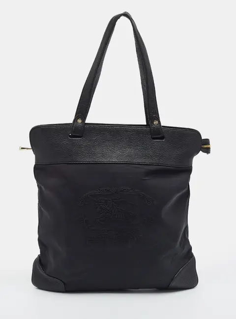 Burberry Stowell Black Fabric and Leather Tote