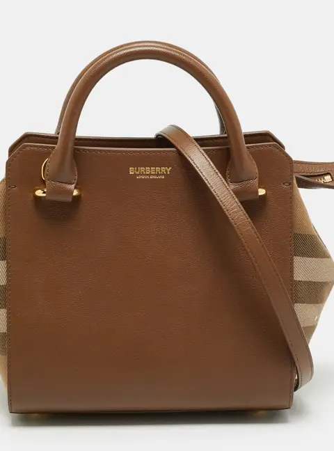 Burberry Banwell Mini Brown/Beige House Check Fabric and Leather Tote