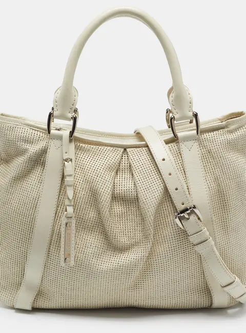 Burberry  Studded Ashbury Knight Off White Leather Satchel