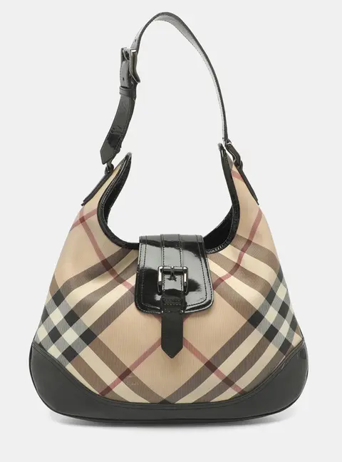 Burberry Brooke Black/Beige Nova Check PVC and Patent Leather Hobo