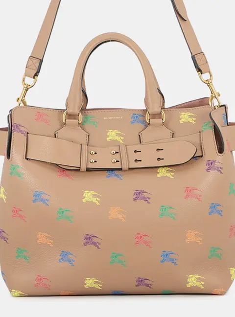 Burberry Belt Multicolor Embossed Small Brown Calfskin Leather Top Handle Bag