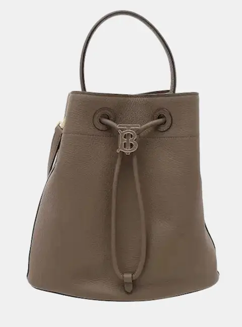 Burberry TB Drawstring Small Beige Monogram Canvas Calfskin Leather Bucket Bag