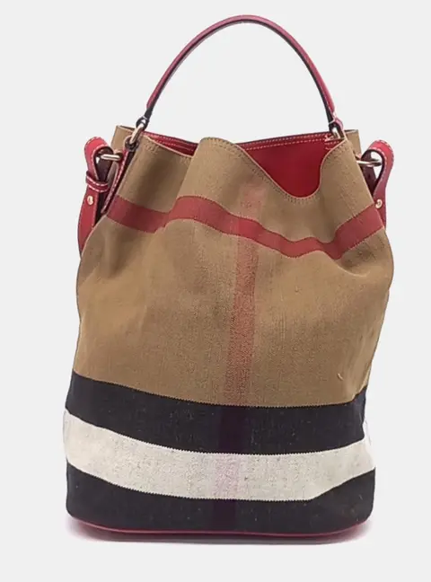 Burberry Susanna Ashby Beige/Black/Brown/Red Canvas and Leather Hobo Bag