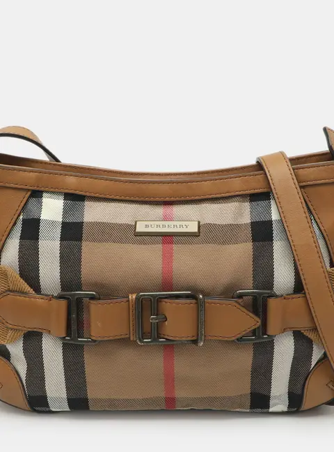 Burberry Tan/Beige House Check Canvas and Leather Crossbody Bag