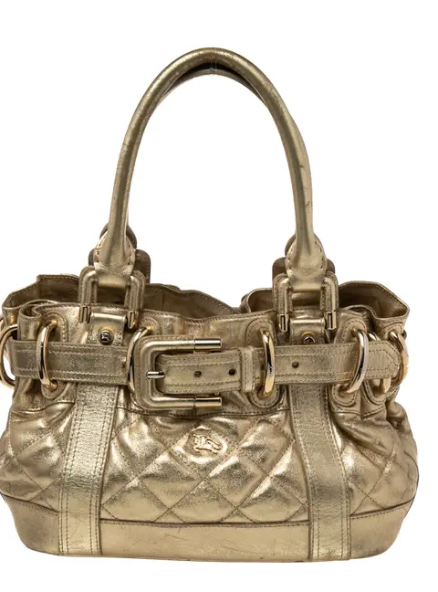Burberry Metallic Gold Quilted Patent Leather Beaton Tote