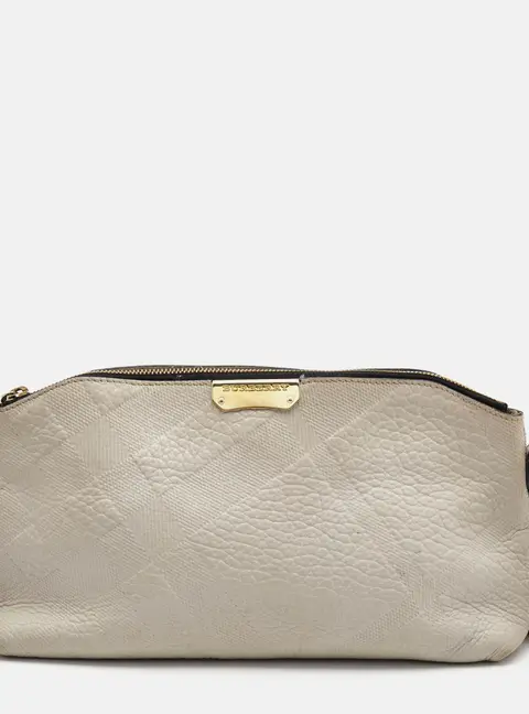 Burberry Light Grey Textured Leather Chichester Crossbody Bag