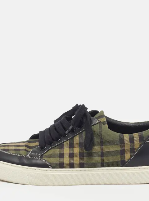Burberry Size 37 Black/Green Nova Check Canvas and Leather Low Top Sneakers
