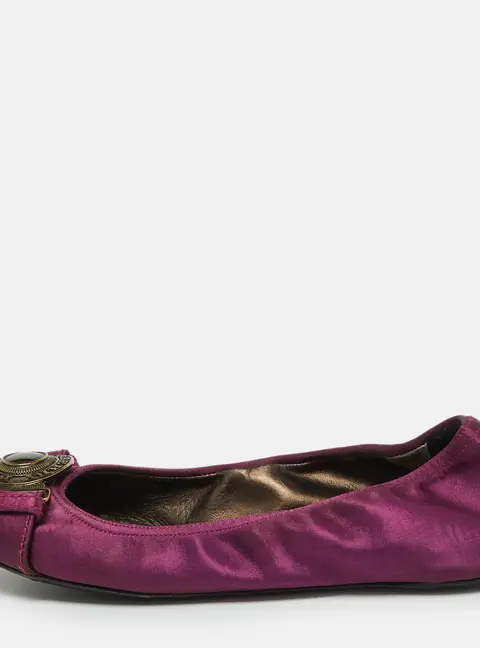 Burberry Purple Satin Buckle Logo Scrunch Ballet Flats Size 37