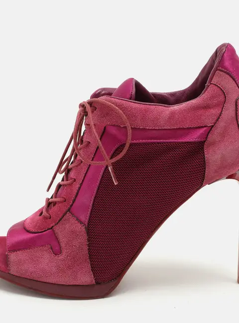 Burberry Pink Mesh and Satin Peep Toe Lace Up Booties Size 39