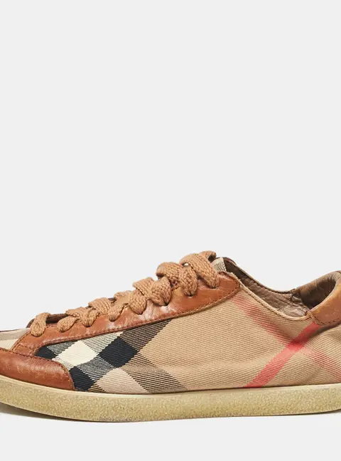 Burberry Brown/Beige Canvas and Leather Low Top Sneakers Size 37