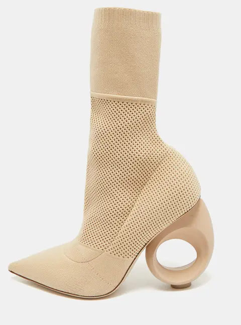 Burberry Beige Knit Fabric Sculpted Heel Ankle Length Boots Size 39