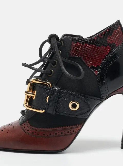 Burberry Black/Burgundy  Leather and Python Westmarsh Ankle Length Boots Size 36