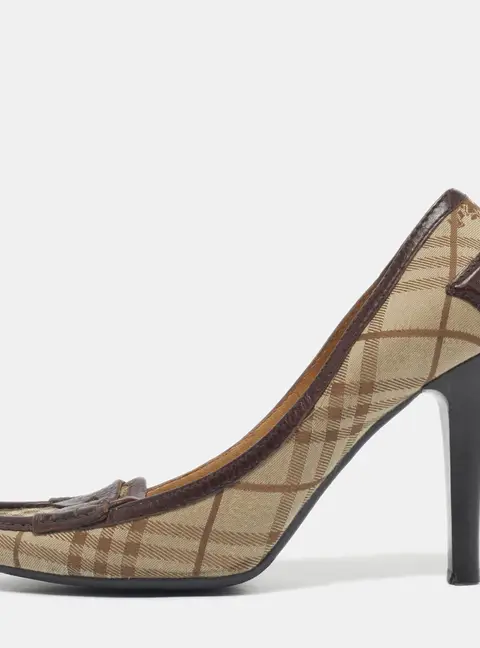 Burberry Bow Size 39.5 Beige/Brown Canvas and Leather Women's Shoes