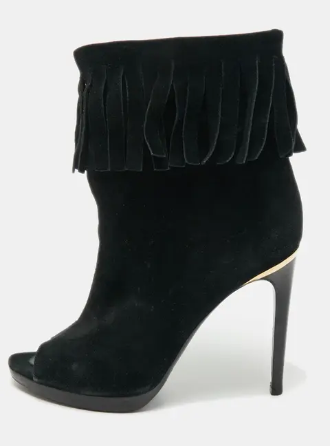 Burberry Black Suede  Fringe Ankle Length Boots Size 37.5