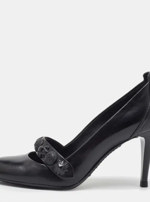 Burberry Black Leather Embellished Mary Jane Pumps Size 38